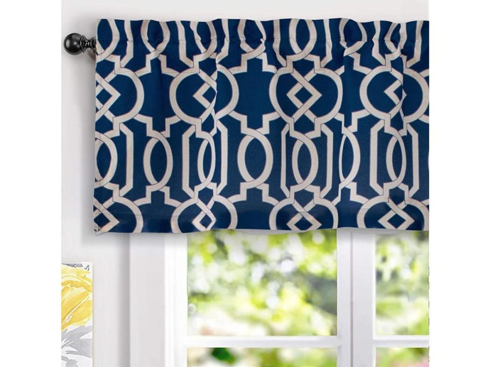 Window Treatments |  Driftaway Abigail Geometric Trellis Pattern Window Curtain Valance Rod Pocket 52 Inch By 18 Inch Navy Decor DriftAway