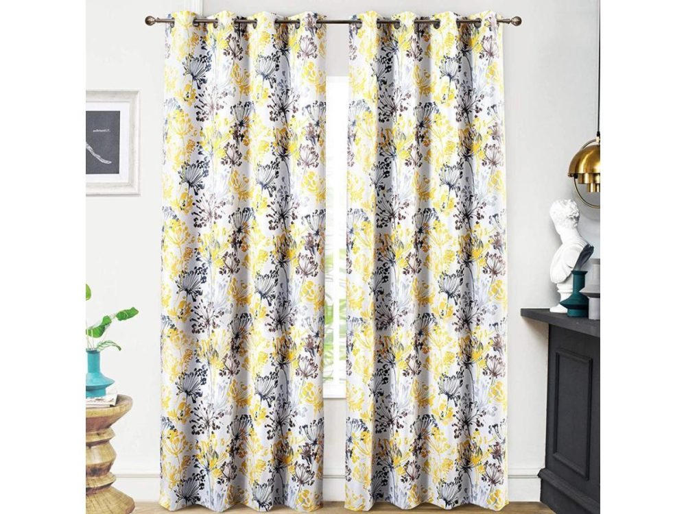 Window Treatments |  Driftaway Acacia Floral Blossom Watercolor Printed 100 Percent Blackout Room Darkening Thermal Insulated Grommet Window Curtains 2 Panels Each Size 52 Inch By 84 Inch Yellow Decor DriftAway