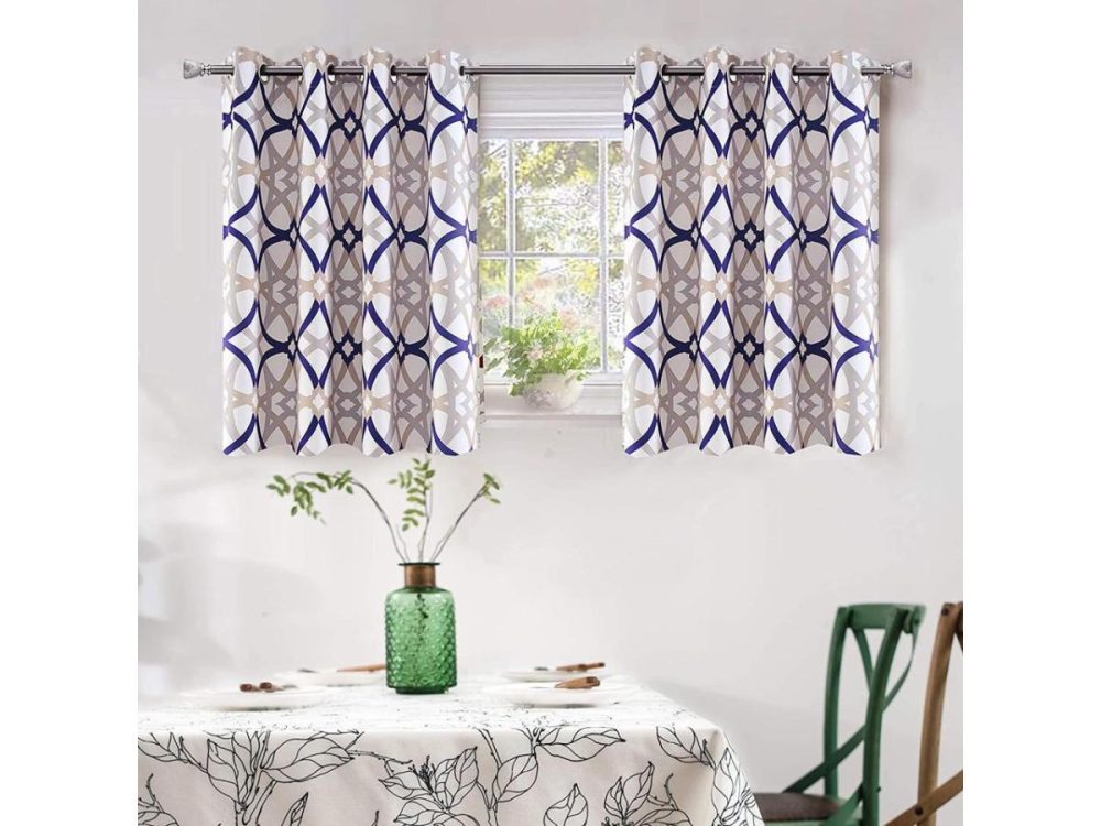 Window Treatments |  Driftaway Alexander Thermal Blackout Grommet Unlined Window Curtains Spiral Geo Trellis Pattern Set Of 2 Panels Each Size 52 Inch By 36 Inch Navy And Gray Decor DriftAway