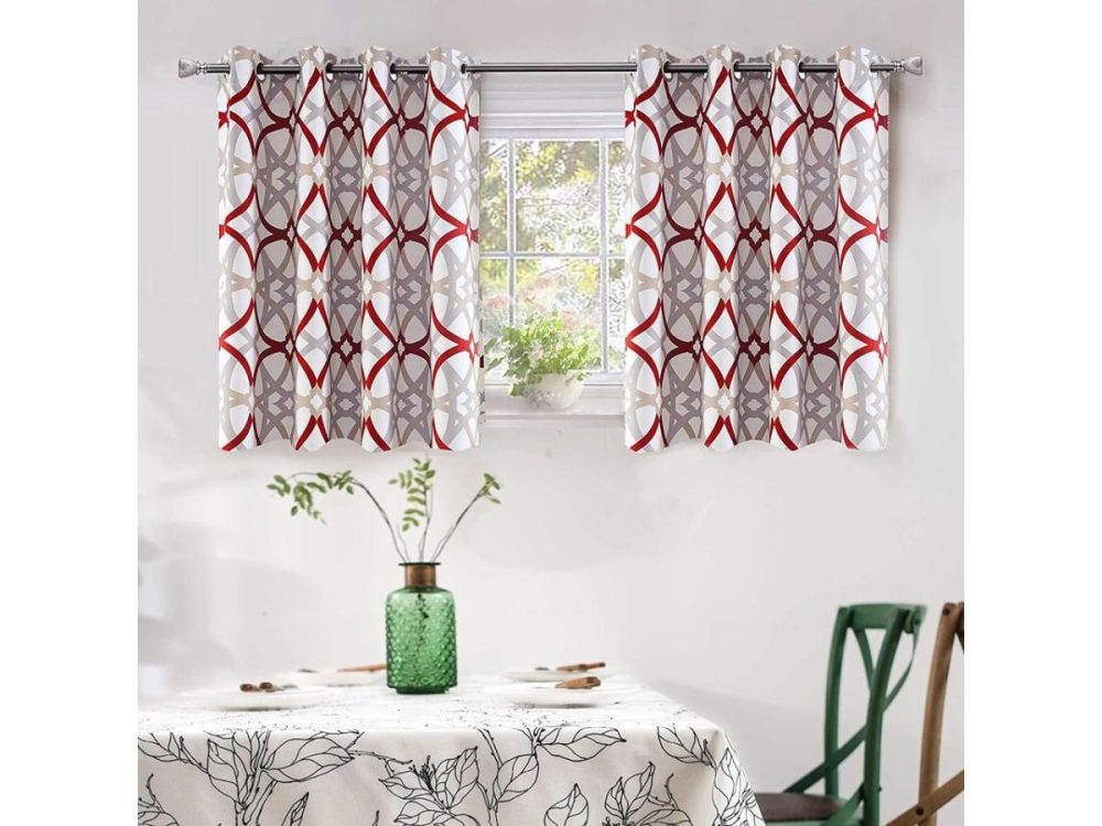 Window Treatments |  Driftaway Alexander Thermal Blackout Grommet Unlined Window Curtains Spiral Geo Trellis Pattern Set Of 2 Panels Each Size 52 Inch By 36 Inch Red And Gray Decor DriftAway