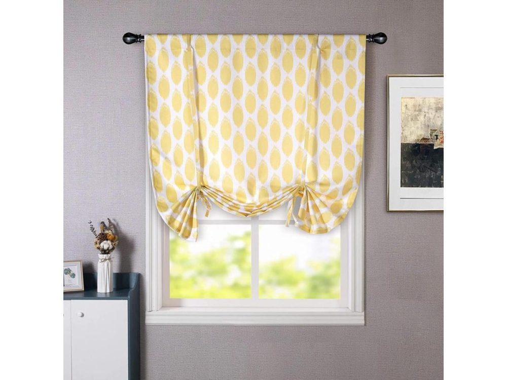 Window Treatments |  Driftaway Allen Ikat Polka Dot Pattern Room Darkening Thermal Insulated Tie Up Adjustable Balloon Rod Pocket Curtain For Small Window 45 Inch By 63 Inch Yellow Decor DriftAway