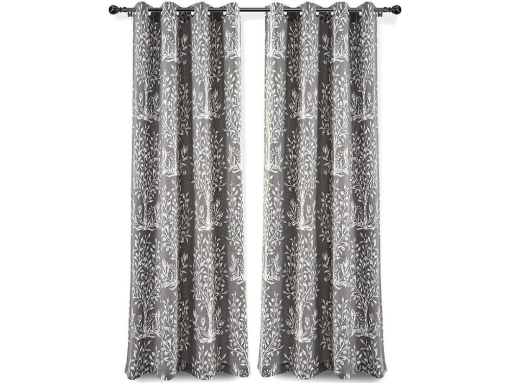 Window Treatments |  Driftaway Anna Window Curtains 100 Percent Cotton Tree Branches Botanical Print 2 Grommet Panels Each 52 Inch By 84 Inch Gray Decor DriftAway