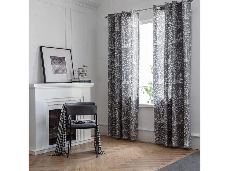 Window Treatments |  Driftaway Anna Window Curtains 100 Percent Cotton Tree Branches Botanical Print 2 Grommet Panels Each 52 Inch By 84 Inch Gray Decor DriftAway