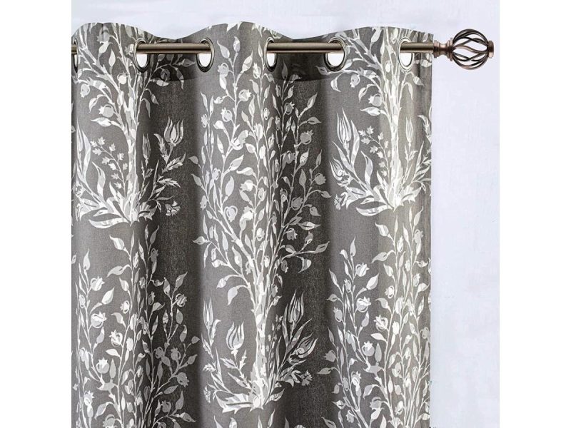 Window Treatments |  Driftaway Anna Window Curtains 100 Percent Cotton Tree Branches Botanical Print 2 Grommet Panels Each 52 Inch By 84 Inch Gray Decor DriftAway