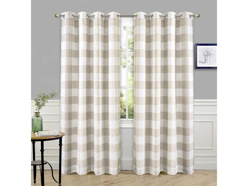 Window Treatments |  Driftaway Buffalo Check Woven Plaid Pattern Lined Blackout Thermal Insulated Window Curtain Grommet 2 Layers 2 Panels 50 Inch By 84 Inch Taupe Decor DriftAway