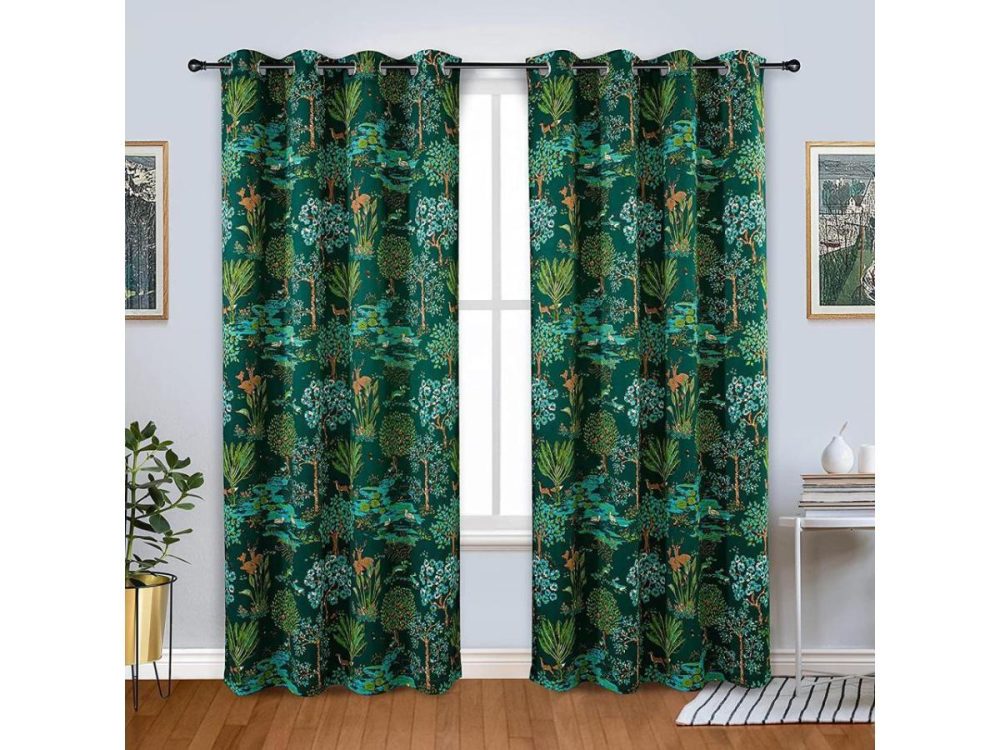 Window Treatments |  Driftaway Clara Woodland Forest Animals Printed Pattern Watercolor Textured Room Darkening Unlined Privacy Window Curtain Grommet 2 Panels 52 Inch By 84 Inch Emerald Green Decor DriftAway