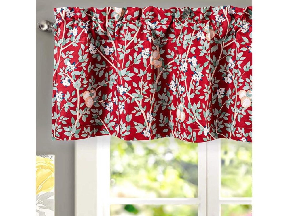 Window Treatments |  Driftaway Isa Flowers Leaves Botanical Classic Pattern Blackout Thermal Insulated Window Curtain Valance Rod Pocket 52 Inch By 18 Inch Plus 2 Inch Header Red Decor DriftAway