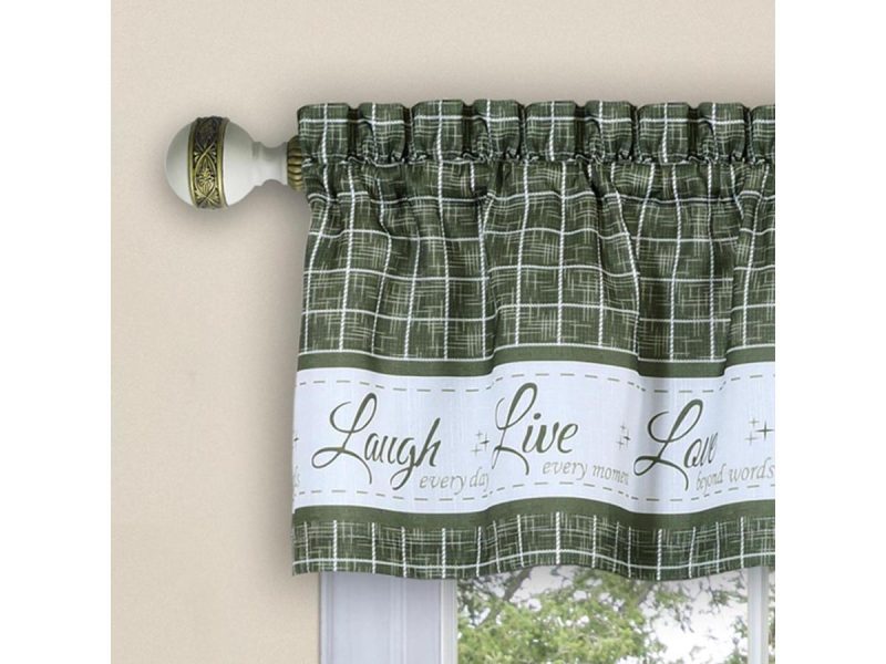 Window Treatments |  Live, Love, Laugh Window Curtain Tier Pair And Valance Set – 58X36 – Green Decor ACHIM