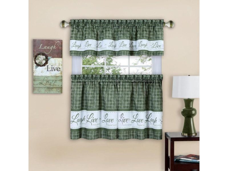 Window Treatments |  Live, Love, Laugh Window Curtain Tier Pair And Valance Set – 58X36 – Green Decor ACHIM