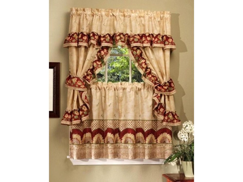 Window Treatments |  Sunflower Printed Kitchen Curtain With Attached Valance, 57X36 Inches Decor Achim Importing Co. Inc.