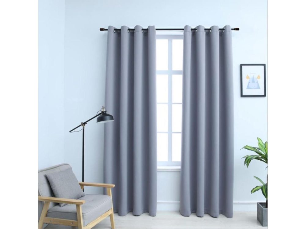 Window Treatments |  Vidaxl Curtains 2 Pcs Blackout Curtains Window Blinds With Rings Gray Fabric Decor vidaXL