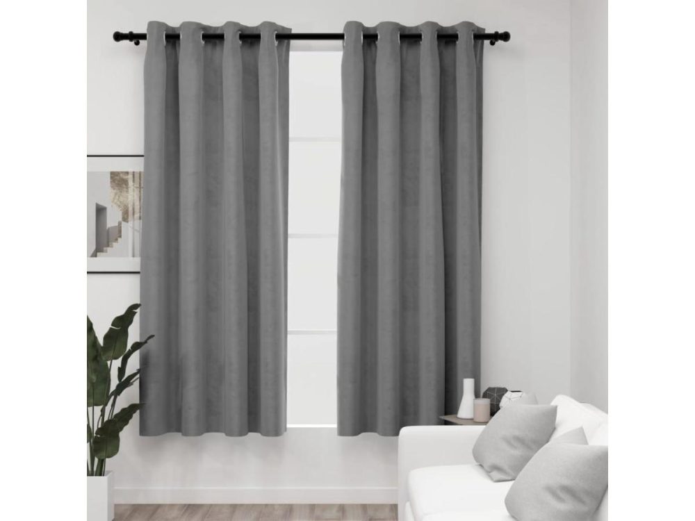 Window Treatments |  Vidaxl Curtains 2 Pcs Blackout Curtains Window Blinds With Rings Gray Velvet Decor vidaXL