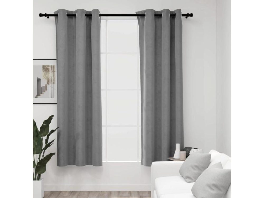 Window Treatments |  Vidaxl Curtains 2 Pcs Blackout Curtains Window Blinds With Rings Gray Velvet Decor vidaXL