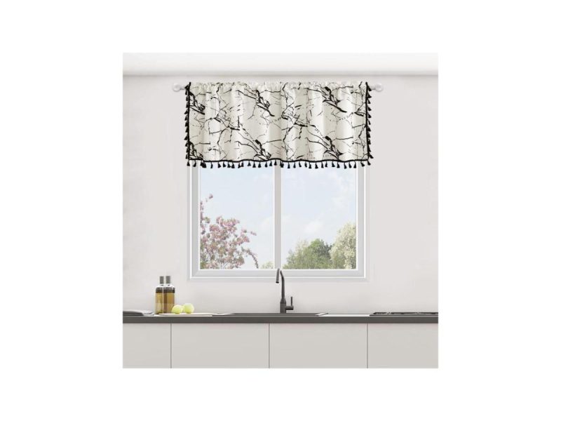 Window Treatments |  Zhh 18 Inch 1 Panel White And Black Printed Bohemian Tassels Valance Decor Window Treatments