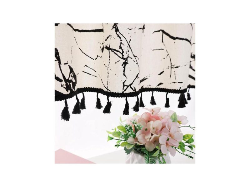 Window Treatments |  Zhh 18 Inch 1 Panel White And Black Printed Bohemian Tassels Valance Decor Window Treatments