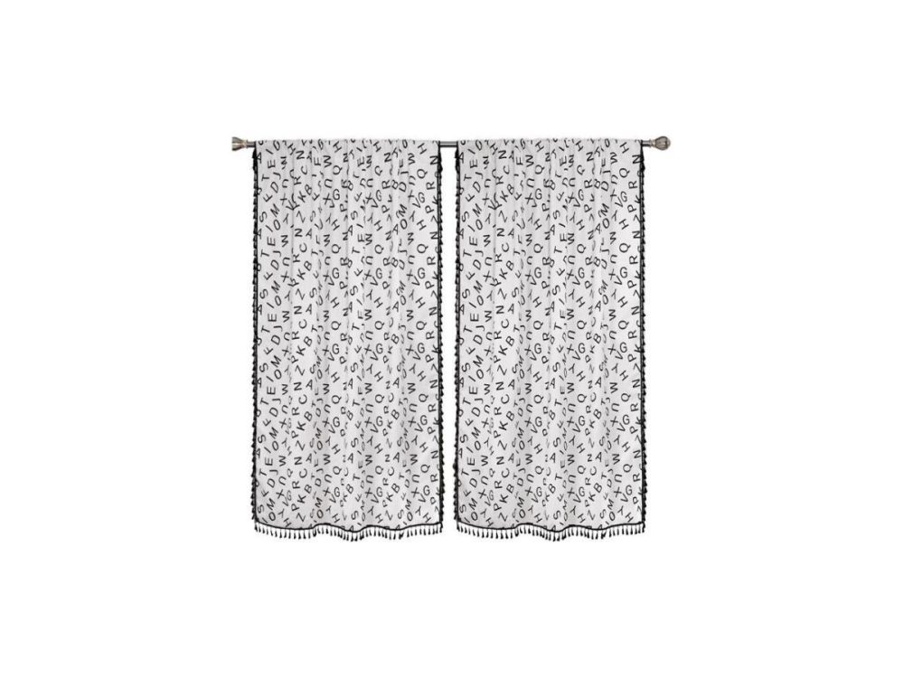 Window Treatments |  Zhh 52 X 63 Inch 2 Panels Boho Tassels Black Letter Print Curtain Set For Bathroom, Kitchen, Living Room, Bedroom Decor Window Treatments