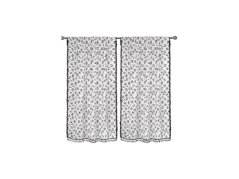 Window Treatments |  Zhh 52 X 63 Inch 2 Panels Boho Tassels Black Letter Print Curtain Set For Bathroom, Kitchen, Living Room, Bedroom Decor Window Treatments