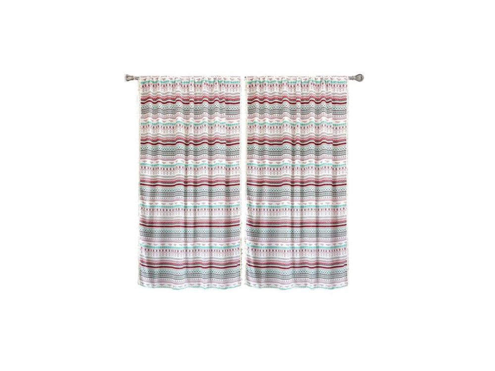 Window Treatments |  Zhh 52 X 63 Inch 2 Panels Teal, Red, And Cream Bohemian Curtain Set For Bathroom, Kitchen, Living Room, Bedroom Decor Window Treatments