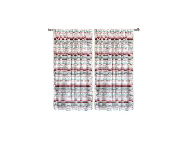 Window Treatments |  Zhh 52 X 84 2 Panels Teal, Red, And Cream Printed Bohemian Curtain For Bathroom, Kitchen, Living Room, Bedroom Decor Window Treatments