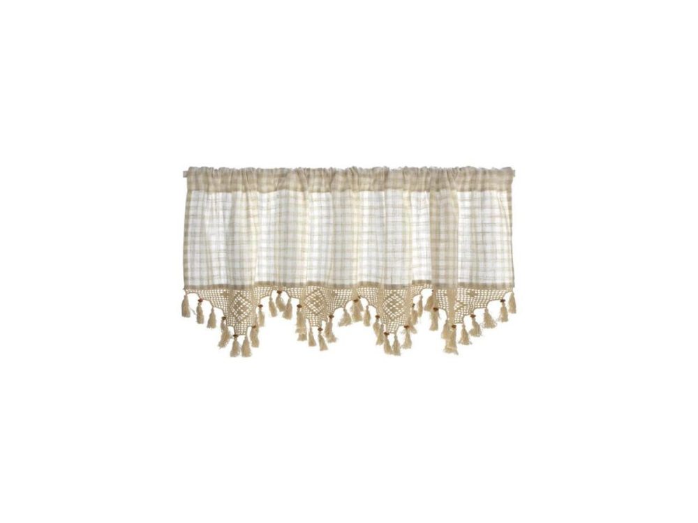 Window Treatments |  Zhh Lattice Crochet Tassel Window Valance  Curtain, Beige, H27″ Xw 70″ Decor Window Treatments