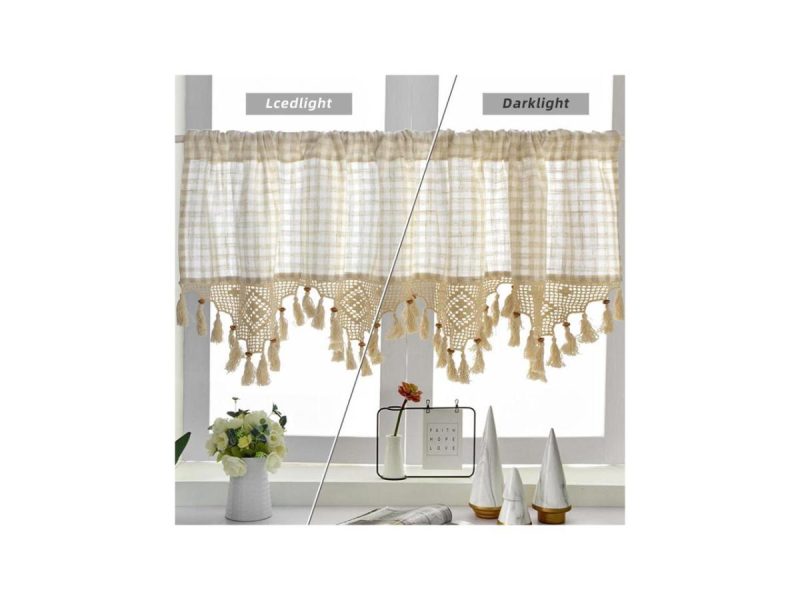 Window Treatments |  Zhh Lattice Crochet Tassel Window Valance  Curtain, Beige, H27″ Xw 70″ Decor Window Treatments