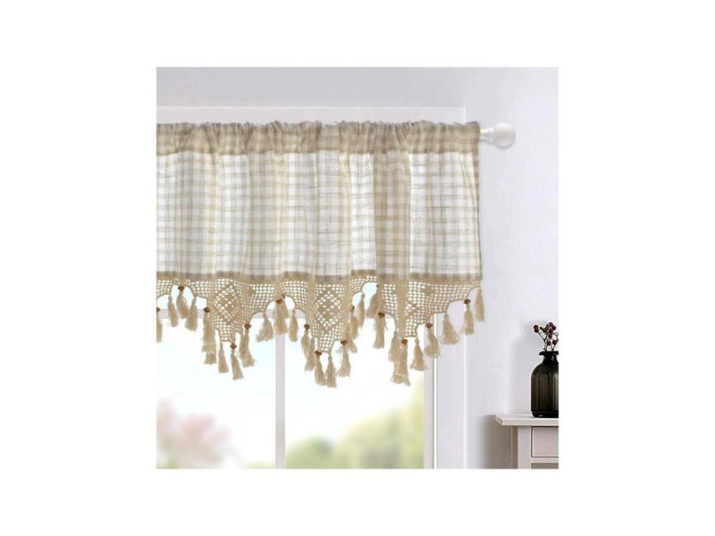 Window Treatments |  Zhh Lattice Crochet Tassel Window Valance  Curtain, Beige, H27″ Xw 70″ Decor Window Treatments