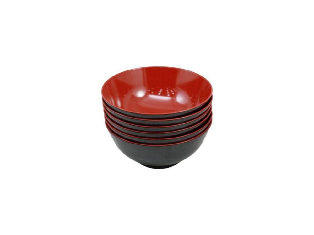 Home Accents |  Asian Red Black Melamine Ramen Udon Pho Gourmet Soup Bowls Pack Of 6 Set 52Oz Decor Ebros Gift