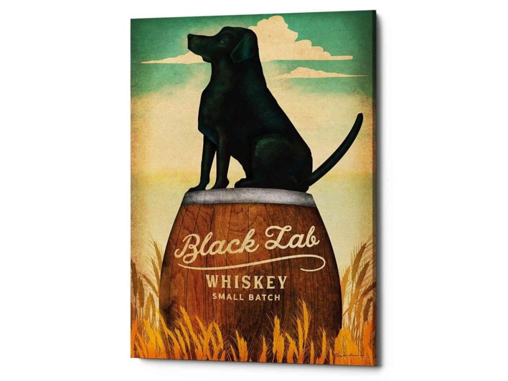 Home Accents |  Epic Graffiti Black Lab Whiskey By Ryan Fowler Giclee Canvas Wall Art, 12″ X 18″, Yellow Decor Home Accents