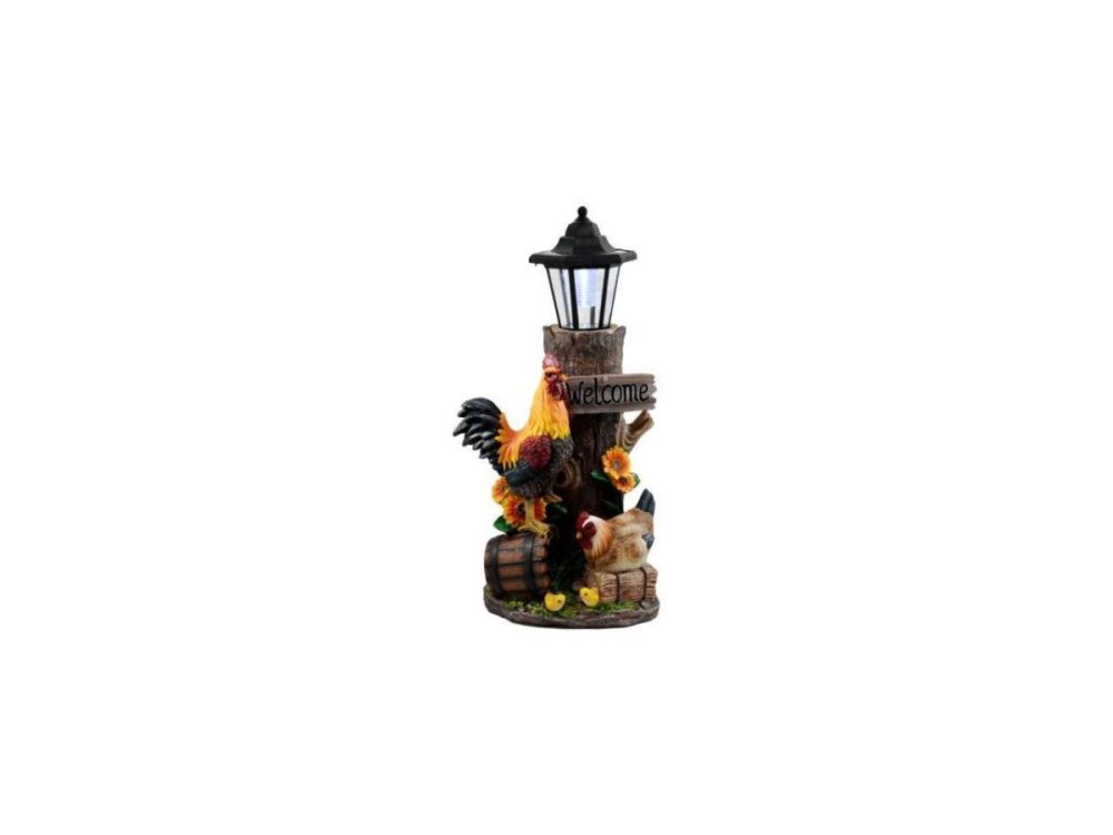 Home Accents |  Country Farm Rooster Hen Chicks Family By Sunflowers Solar Light Lantern Statue Decor Ebros Gift