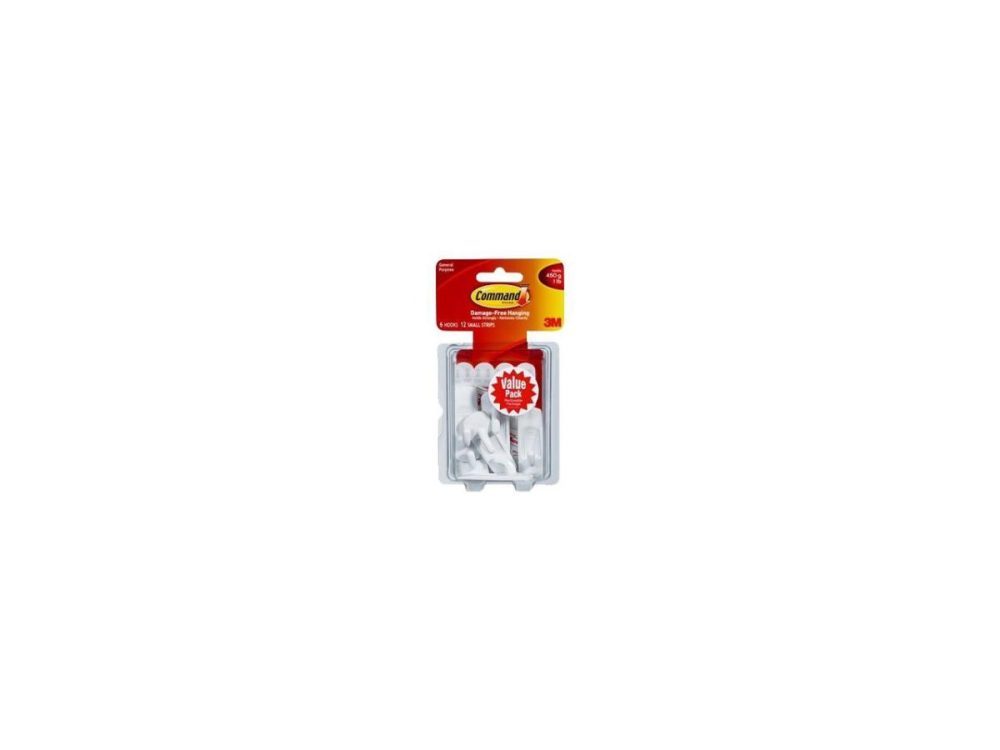 Hooks & Picture Hangers |  3M Command 17002-Vp-6Pk Small Utility Hook Value Pack, White, 6 Hooks, 12 Strips Decor 3M