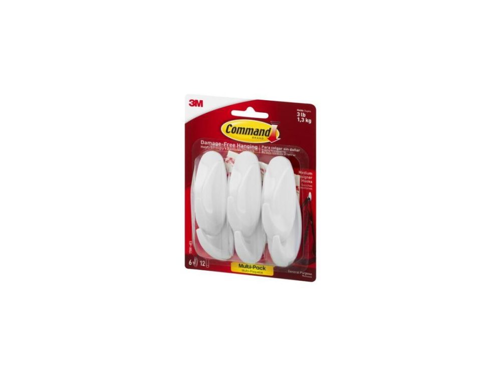 Hooks & Picture Hangers |  3M Command 170816Es Designer Hooks, Plastic, White, 3 Lb Cap, 6 Hooks And 12 Strips/Pack Decor 3M