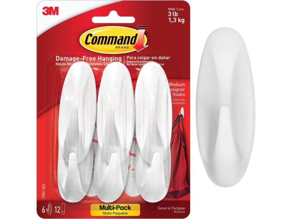 Hooks & Picture Hangers |  3M Command Medium Utility Designer Adhesive Hook (6-Pack) 17081-6Es Decor 3M